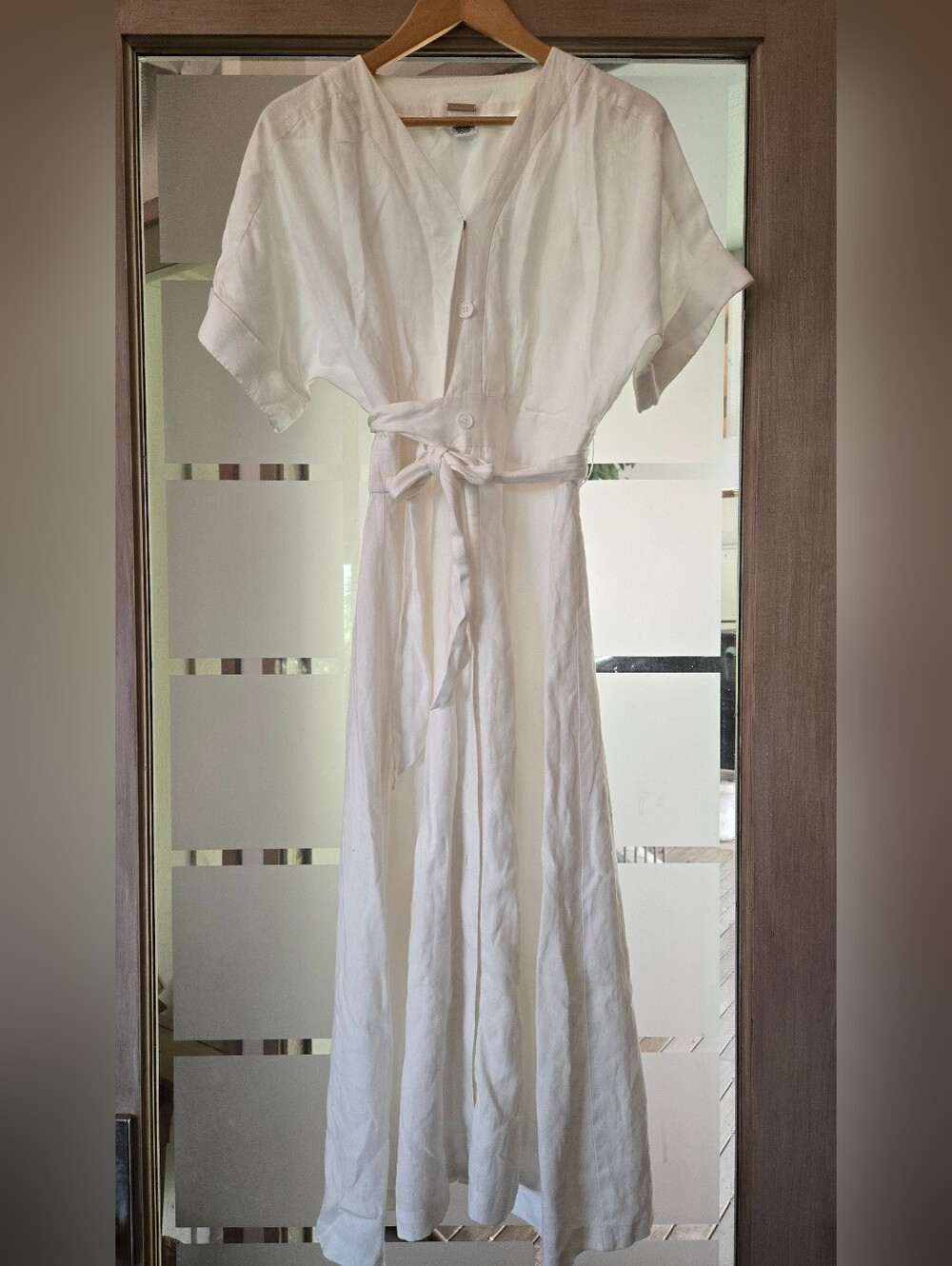 Magaschoni Ivory Linen Wrap Maxi Dress